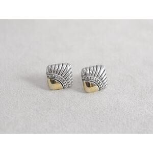 Brighton Two Tone Stud Earrings Diamond Shape Gold Silver Scallop Fan Retired